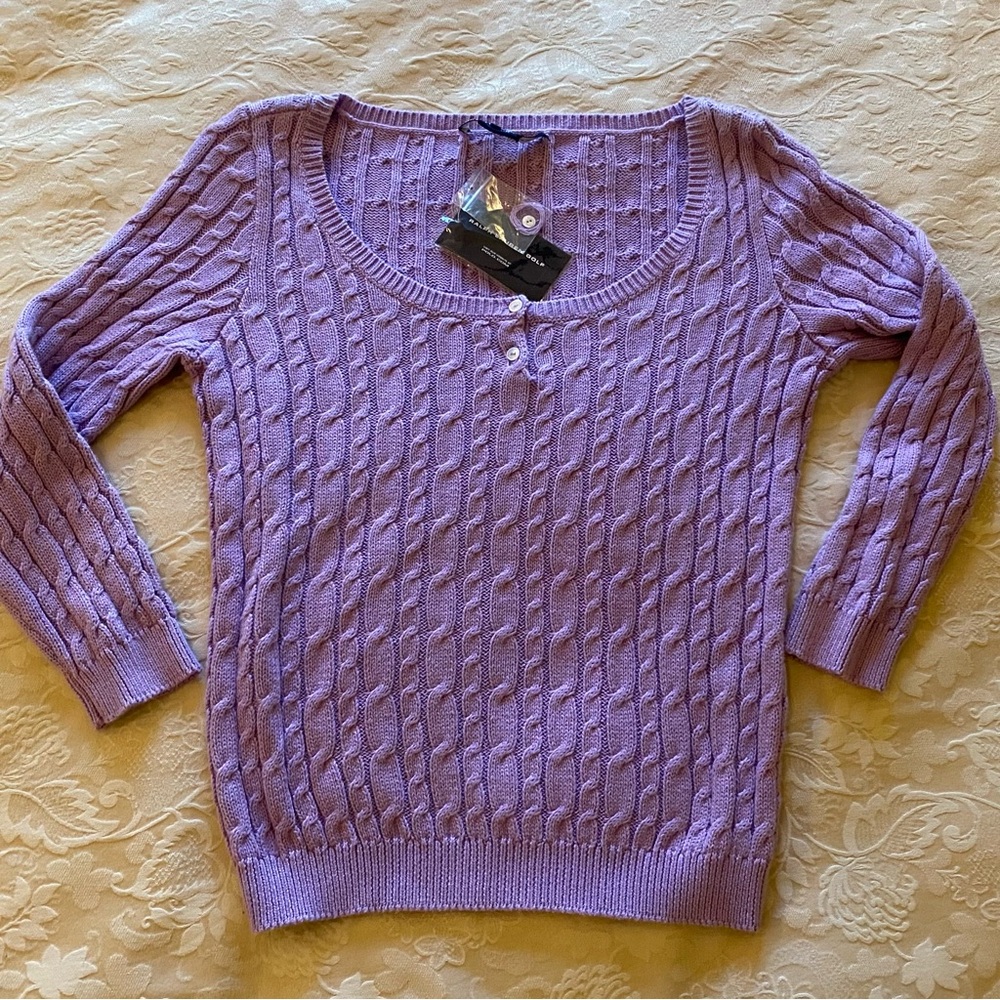 NWT Ralph Lauren Golf 🎁 purple cable sweater sz L